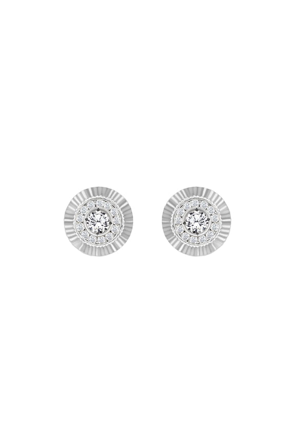 9ct White Gold Jewelco London CZ Fluted Bezel Sunburst Stud Earrings, 10mm