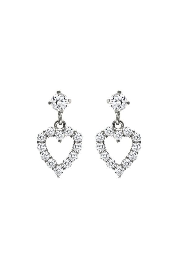 9ct White Gold Jewelco London CZ Love Stud Drop Earrings