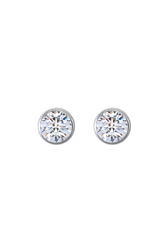 9ct White Gold Jewelco London CZ Rub Over Solitaire Stud Earrings, 4mm