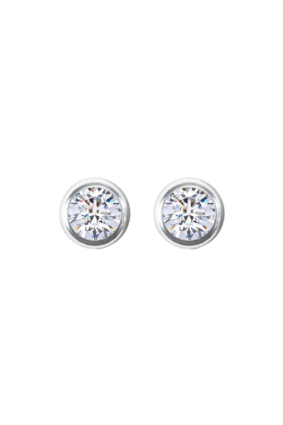 9ct White Gold Jewelco London CZ Rub Over Solitaire Stud Earrings, 5mm