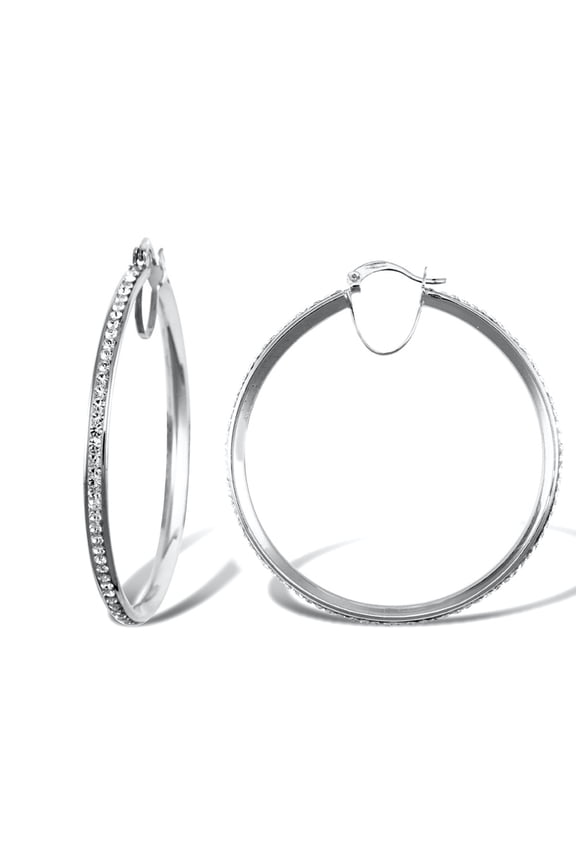 9ct White Gold Jewelco London Crystal Eternity 3mm Hoop Earrings 40mm