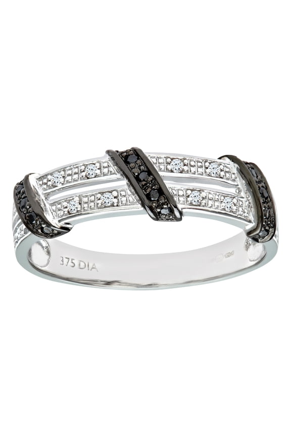 9ct White Gold Jewelco London Diamond Black Diamond Split 2 Row Eternity Ring