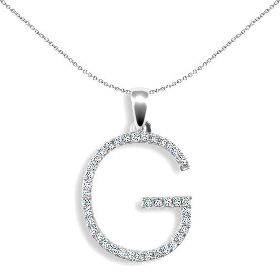 9ct White Gold Jewelco London Diamond Block Initial ID Charm Pendant Letter G