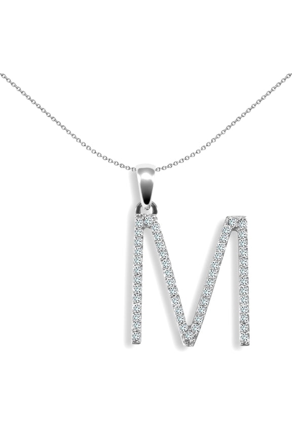 9ct White Gold Jewelco London Diamond Block Initial ID Charm Pendant Letter M