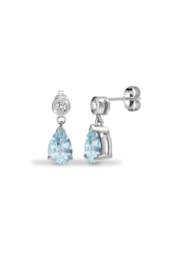 9ct White Gold Jewelco London Diamond Blue Aquamarine Tears of Joy Drop Earrings