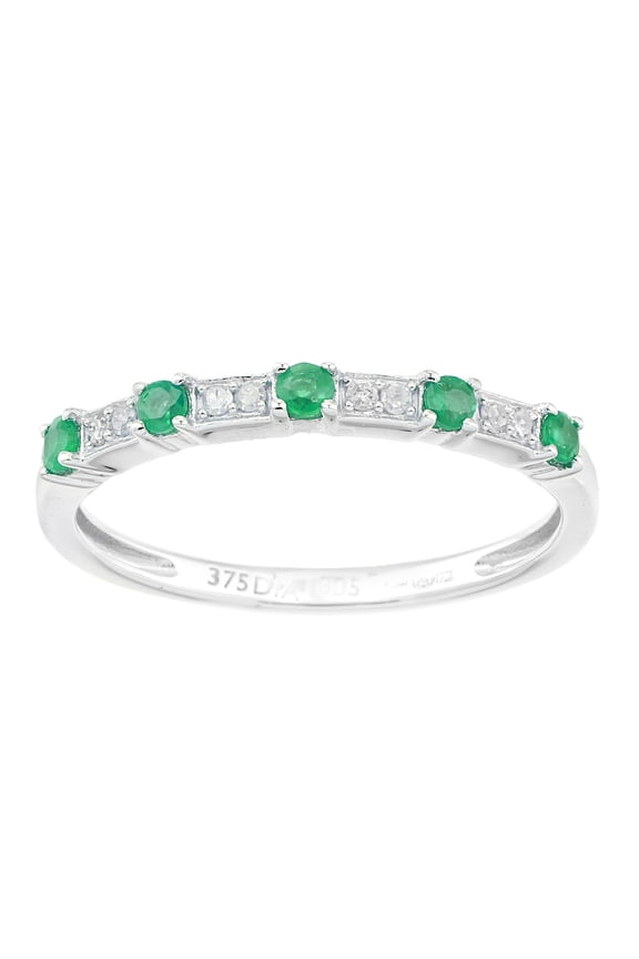 9ct White Gold Jewelco London Diamond Emerald Spacers 5 Stone Eternity Ring