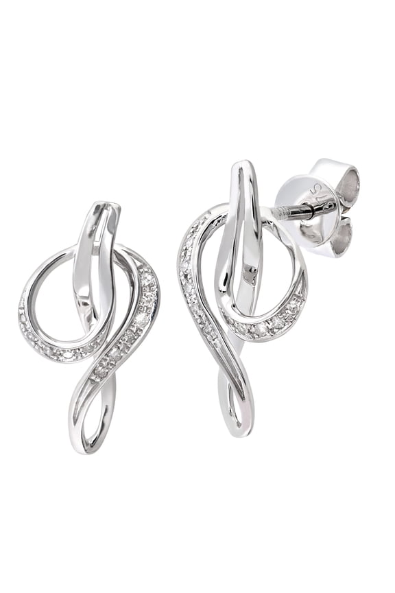 9ct White Gold Jewelco London Diamond G Treble Clef Music Note Drop Earrings