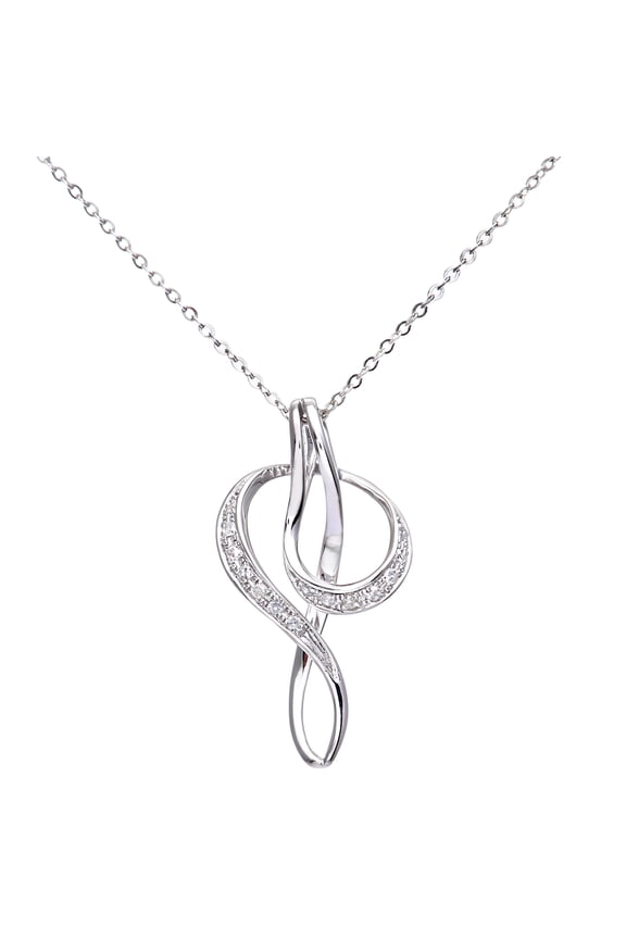 9ct White Gold Jewelco London Diamond G Treble Clef Music Note Necklace 16"