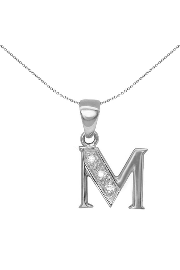 9ct White Gold Jewelco London Diamond Identity Initial ID Charm Pendant Letter M