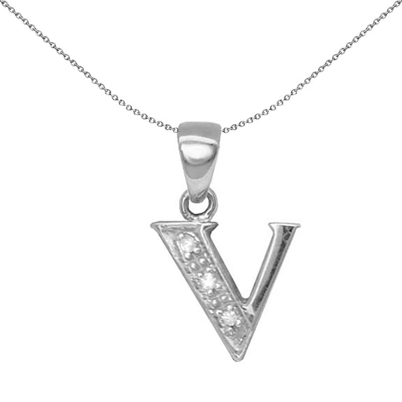 9ct White Gold Jewelco London Diamond Identity Initial ID Charm Pendant Letter V