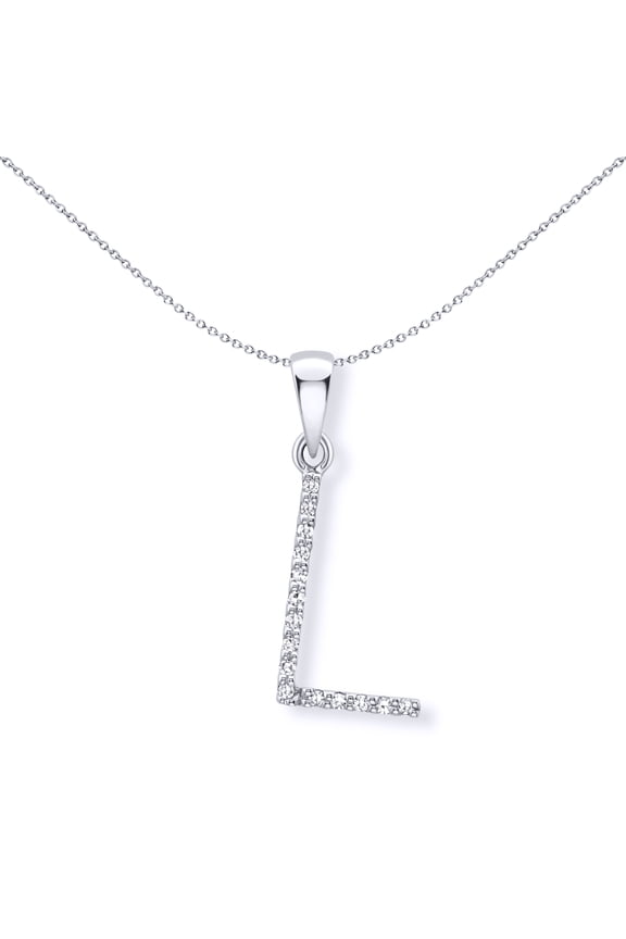 9ct White Gold Jewelco London Diamond Initial Charm Pendant Letter L