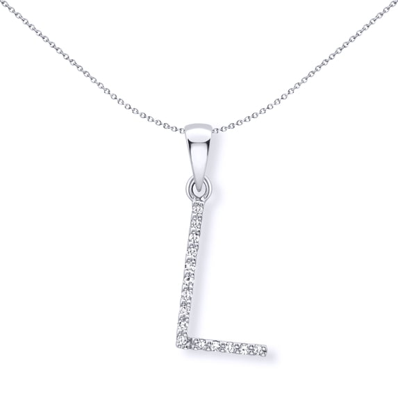 9ct White Gold Jewelco London Diamond Initial Charm Pendant Letter L