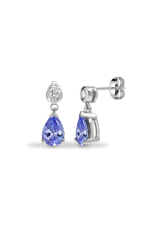 9ct White Gold Jewelco London Diamond Lilac Tanzanite Tears of Joy Drop Earrings