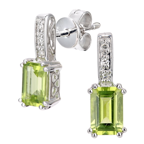 9ct White Gold Jewelco London Diamond Octagon Peridot Popsicle Drop Earrings