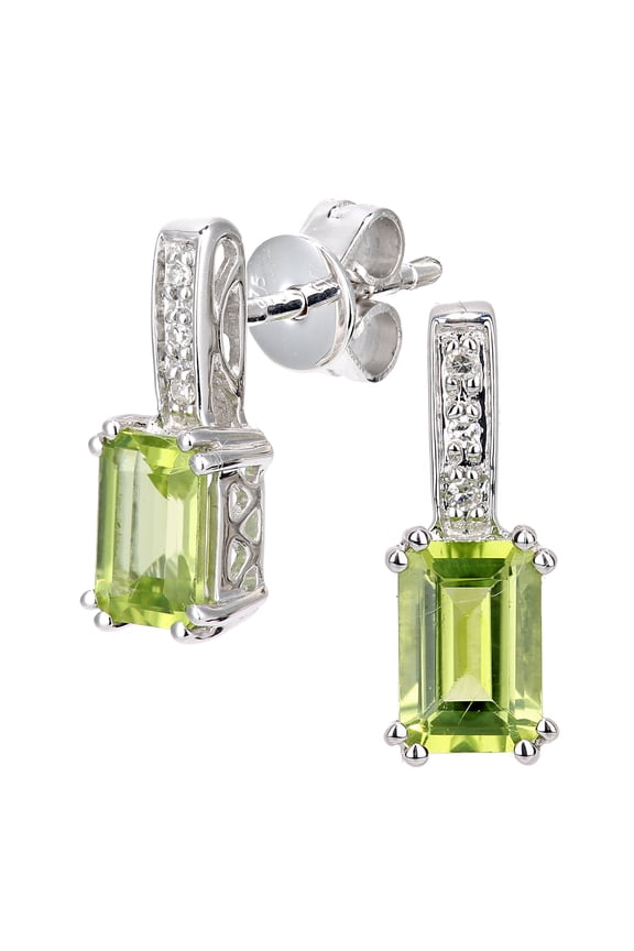 9ct White Gold Jewelco London Diamond Octagon Peridot Popsicle Drop Earrings