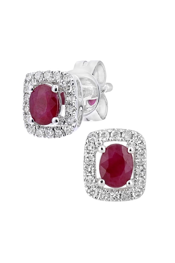 9ct White Gold Jewelco London Diamond Oval 0.37ct Ruby Cluster Stud Earrings