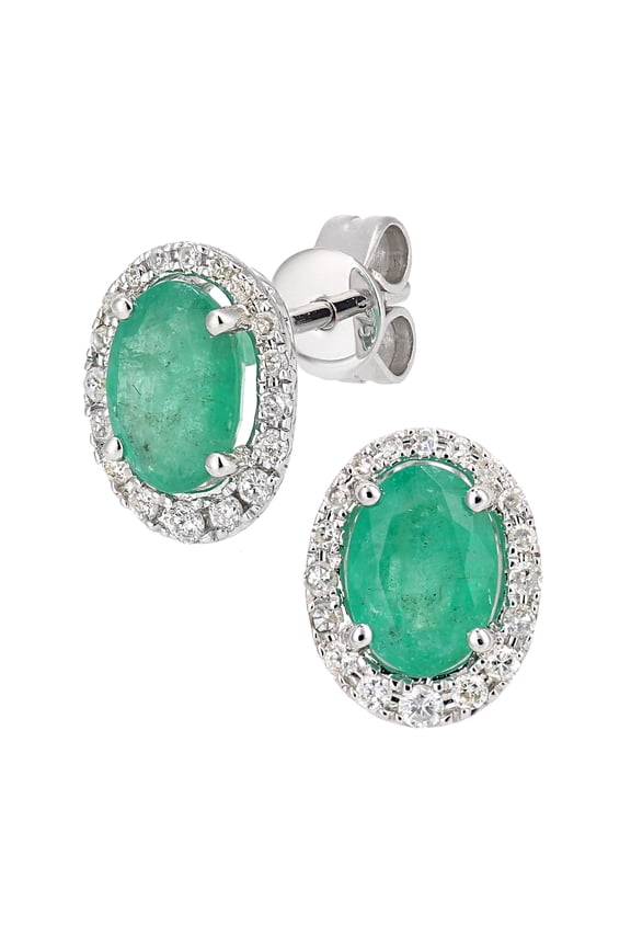 9ct White Gold Jewelco London Diamond Oval 1.6ct Emerald Cluster Drop Earrings