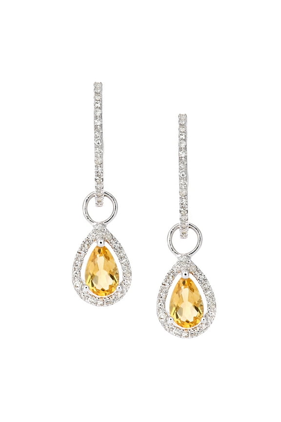 9ct White Gold Jewelco London Diamond Pear 0.7ct Citrine Teardrop Drop Earrings