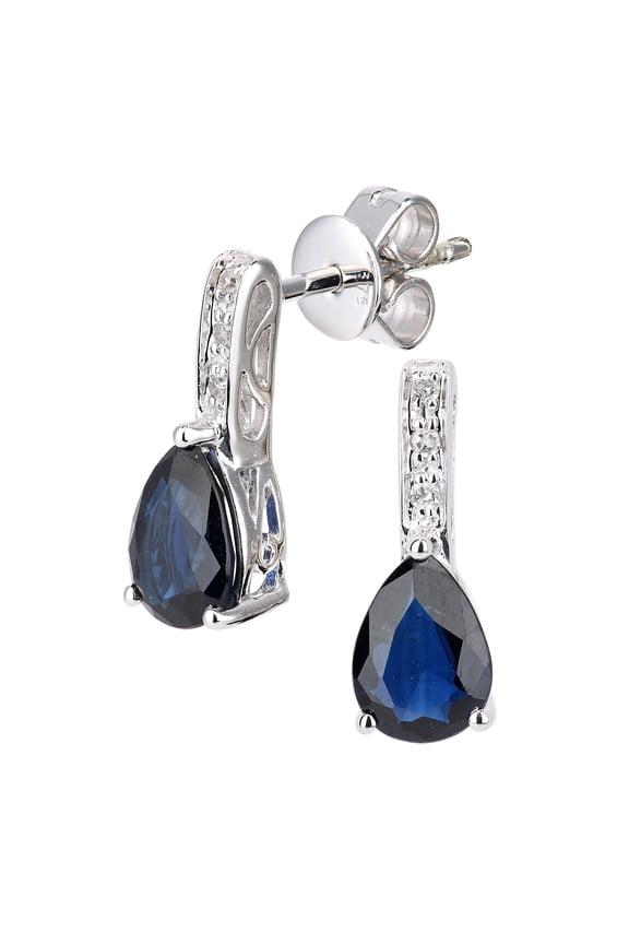 9ct White Gold Jewelco London Diamond Pear 1.7ct Sapphire Teardrop Drop Earrings