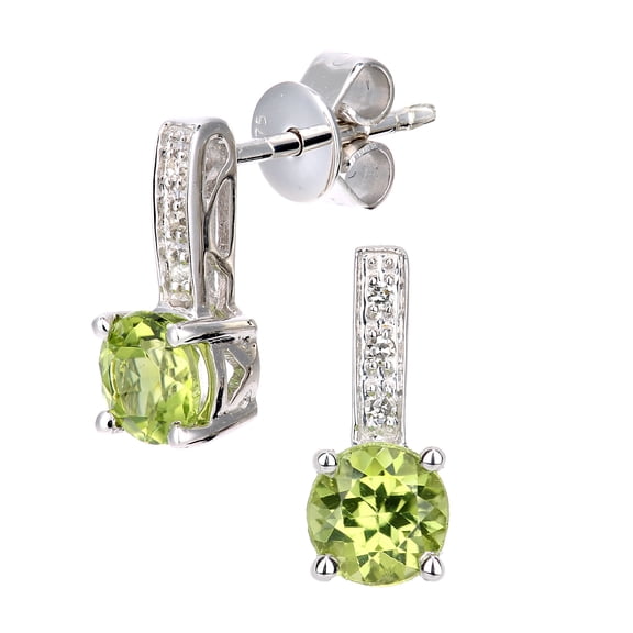 9ct White Gold Jewelco London Diamond Peridot Inverted Lollipop Drop Earrings