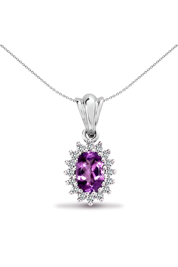 9ct White Gold Jewelco London Diamond Purple Amethyst Royal Cluster Pendant