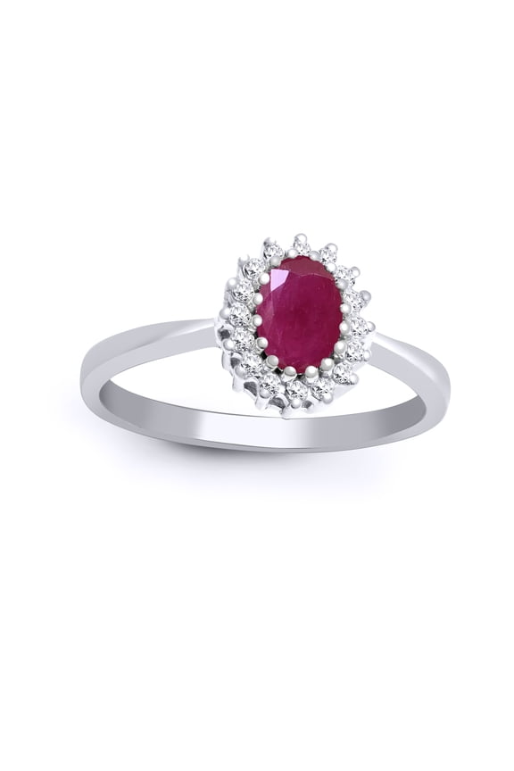 9ct White Gold Jewelco London Diamond Red Ruby Classic Royal Cluster Ring 9mm