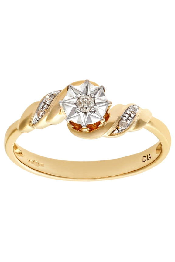 9ct White Gold Jewelco London Diamond Ribbon Twist Illusion Star Solitaire Ring