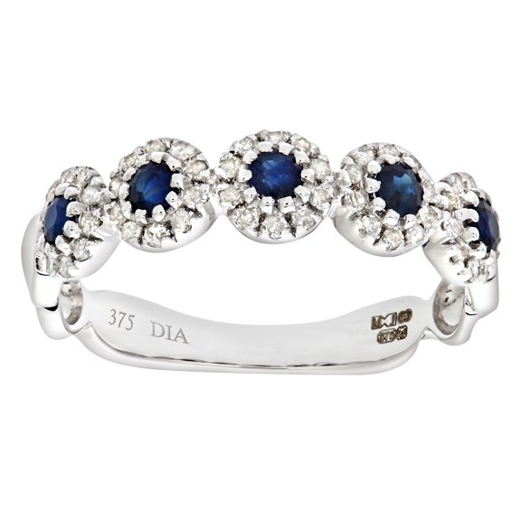 9ct White Gold Jewelco London Diamond Sapphire Bubble Halo Eternity Ring