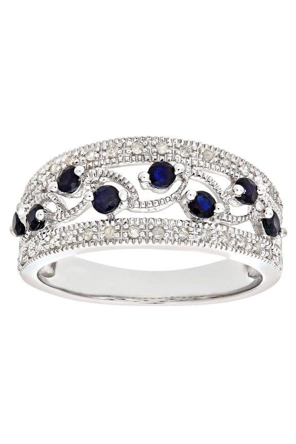 9ct White Gold Jewelco London Diamond Sapphire Bubbles n Waves Eternity Ring