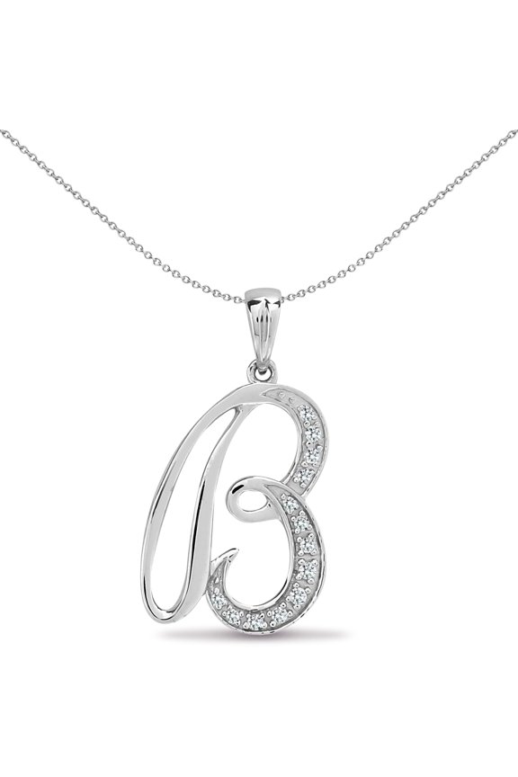 9ct White Gold Jewelco London Diamond Script Initial ID Charm Pendant Letter B