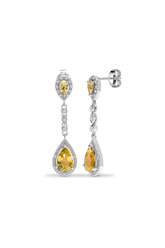 9ct White Gold Jewelco London Diamond Yellow Citrine Happy Tears Drop Earrings