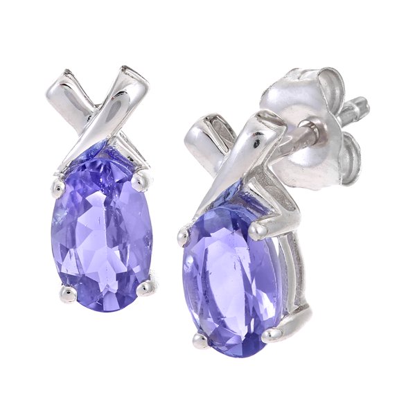 9ct White Gold Jewelco London Oval 1ct Tanzanite Kiss Stud Earrings