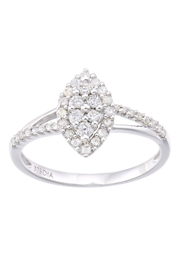 9ct White Gold Jewelco London Round 0.36ct Diamond Halo Marquise Engagement Ring