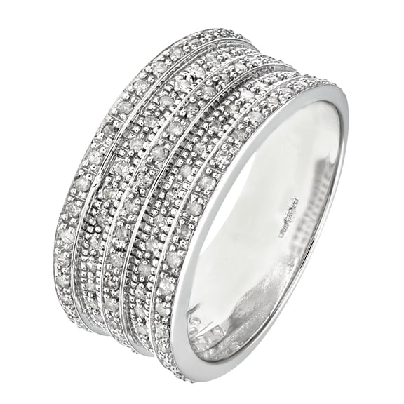 9ct White Gold Jewelco London Round 1/2ct Diamond Tiered 5 Row Eternity Ring 9mm