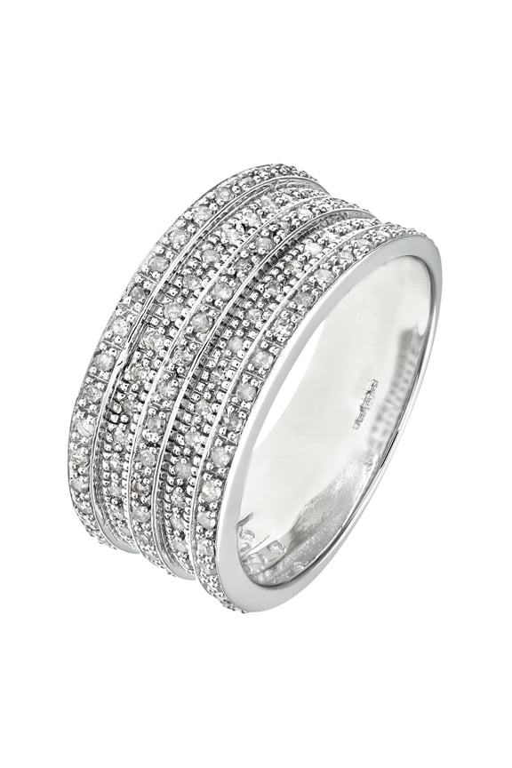 9ct White Gold Jewelco London Round 1/2ct Diamond Tiered 5 Row Eternity Ring 9mm