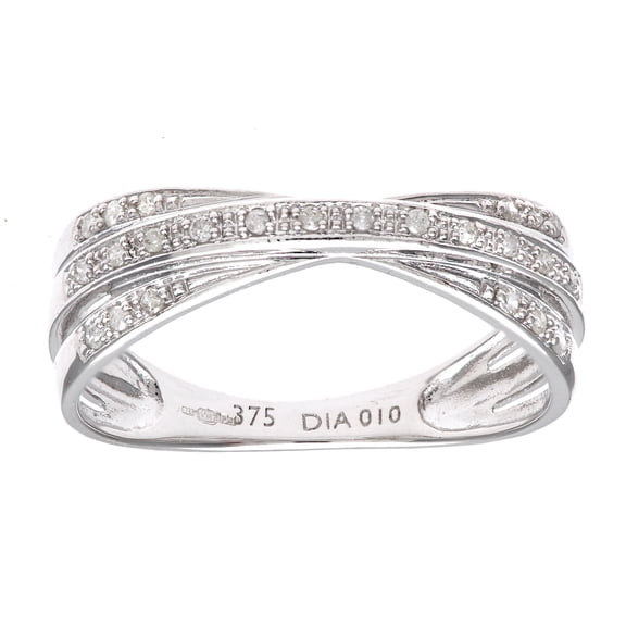 9ct White Gold Jewelco London Round 10pts Diamond Crossover Eternity Ring 2mm