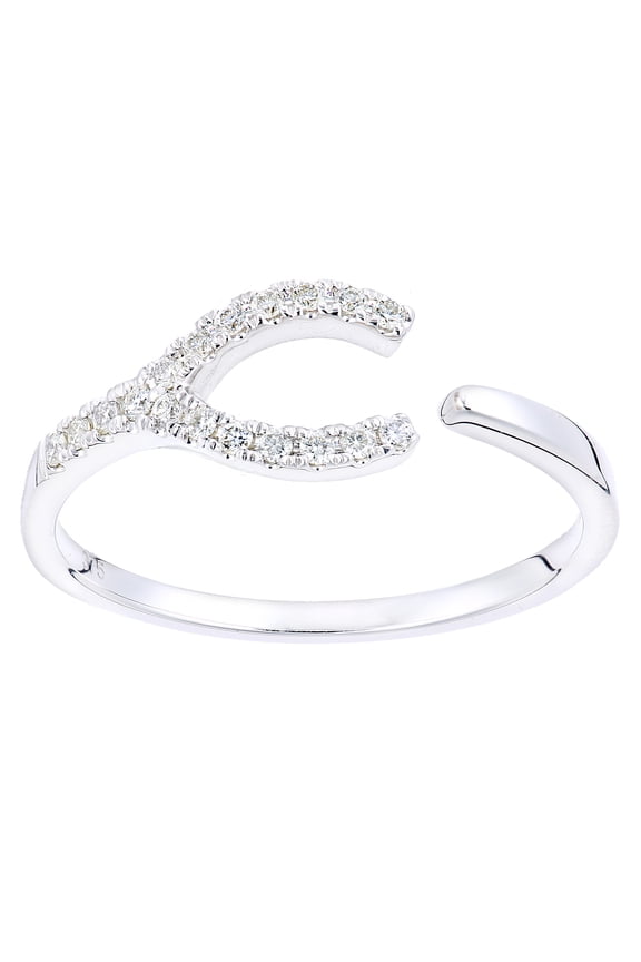 9ct White Gold Jewelco London Round 10pts Diamond Horseshoe Wishbone Dress Ring