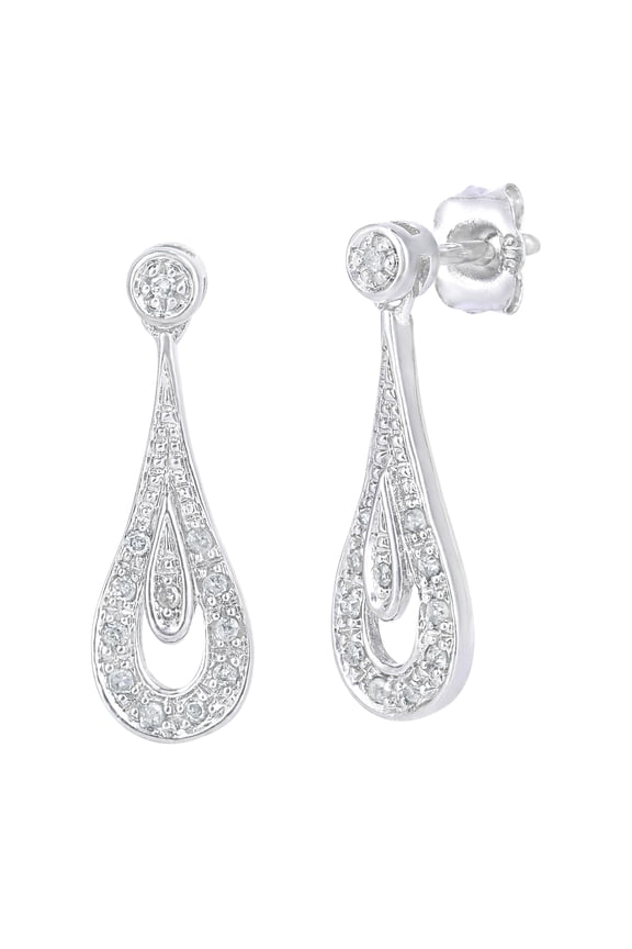 9ct White Gold Jewelco London Round 10pts Diamond Teardrop Drop Earrings