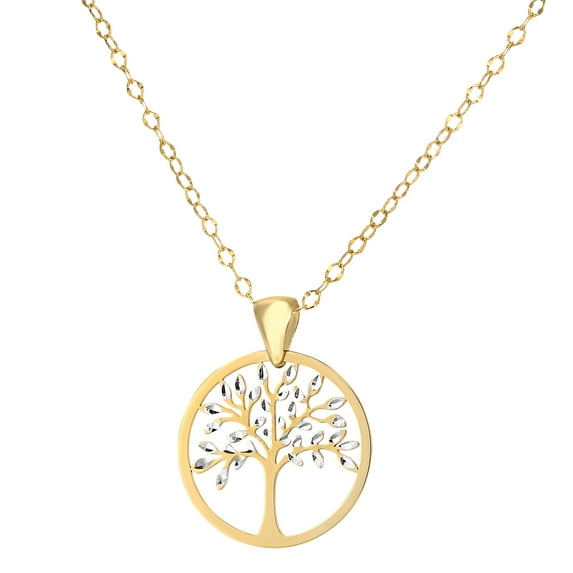 9ct White & Yellow Gold Jewelco London Tree of Life Pendant Necklace 18 inch