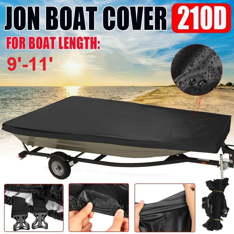 9ft-11ft Jon Boat Cover Fits for Jon Boats Waterproof Heavy Duty Outdoor Fishing Boat Covers 210D Long Beam Width Up to 52 inch, Black