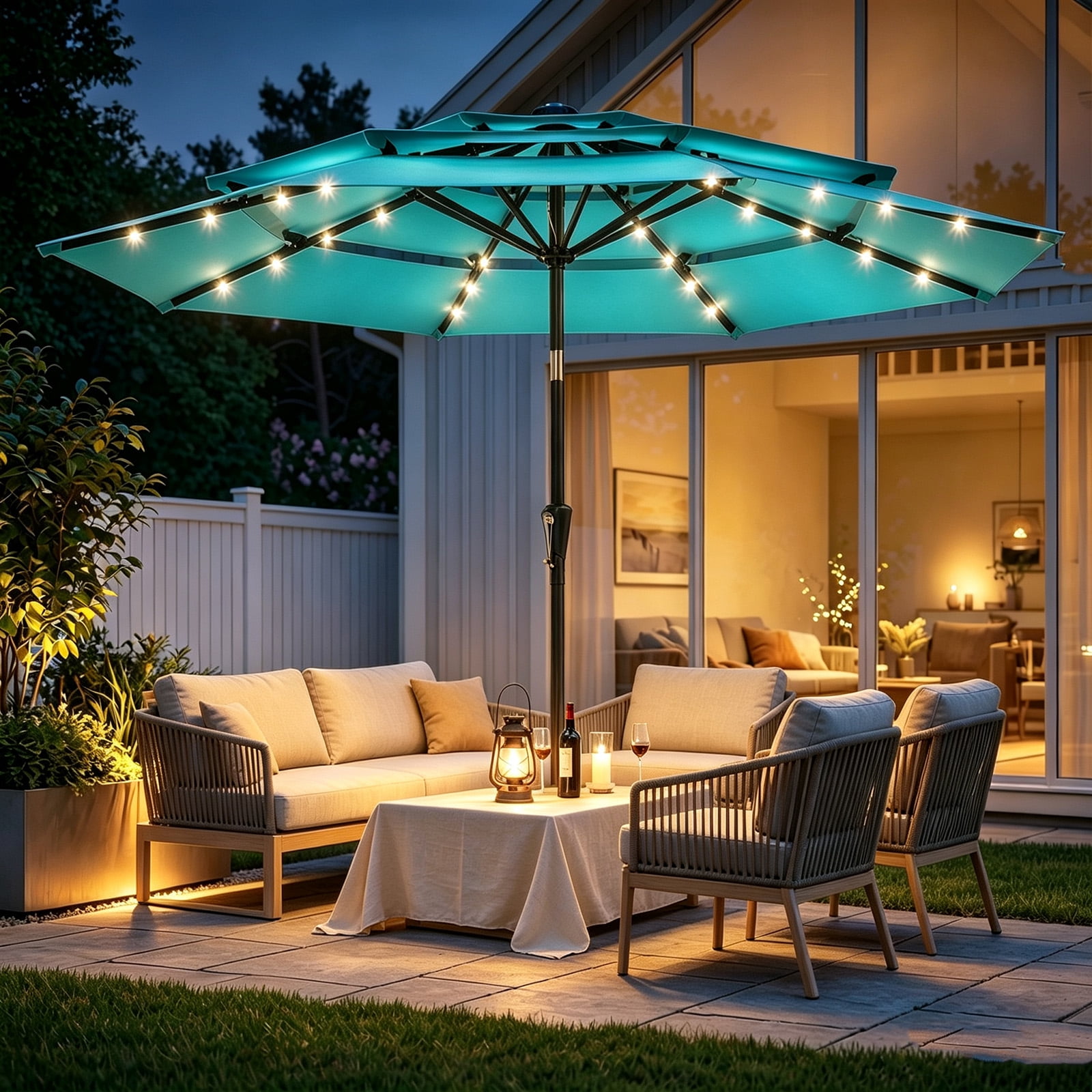 aluminum umbrella patio Deluxe Market CIPACHO 4-8 Person Extendable Color:Cinnabar modern silhouette integrates easily BestChoiceProducts10ftSolarLEDLightedPatioUmbrellaw/TiltAdjustmentUV-ResistantFabric-StripedTan