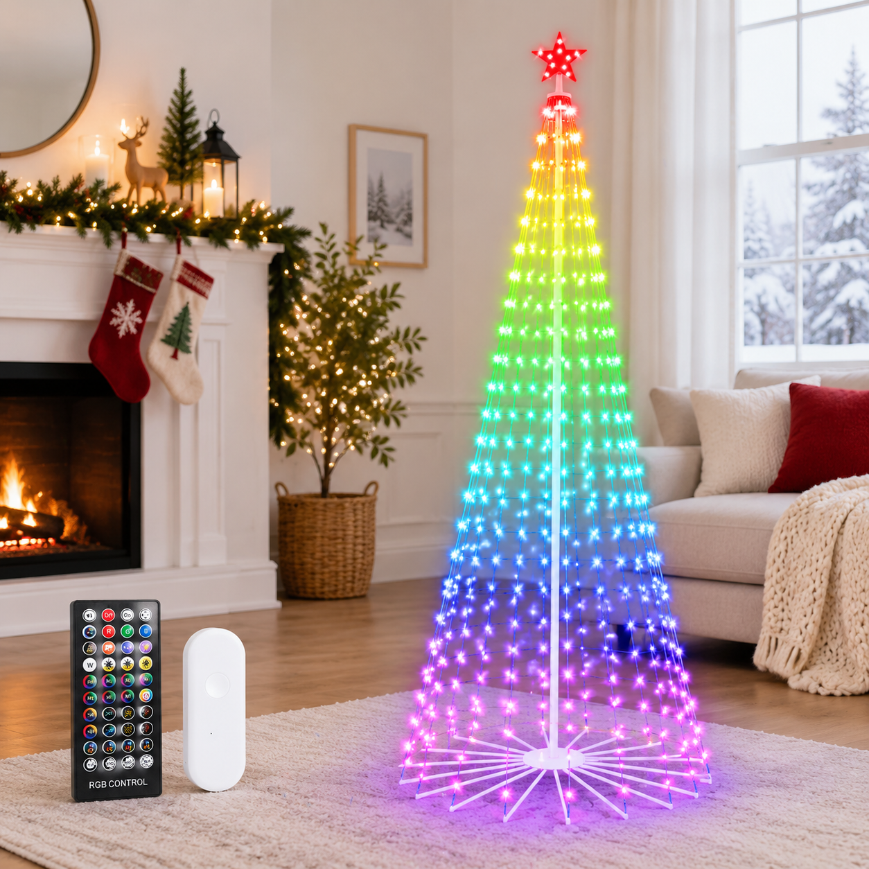 9ft 460 LED Outdoor Smart Cone Tree Christmas Decoration Lights ...