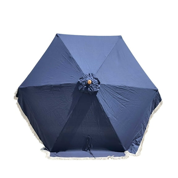 9ft 6 Ribs Replacement Umbrella Canopy w/Fringed Valance in Navy (Canopy Only)