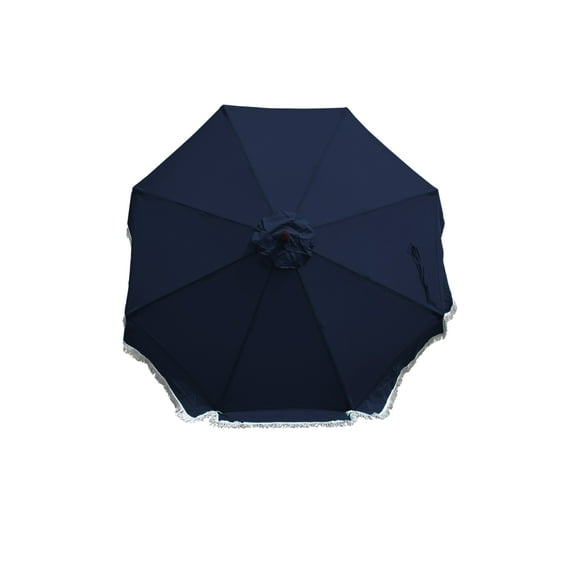 9ft 8 Ribs Replacement Umbrella Canopy w/Fringed Valance in Navy (Canopy Only)
