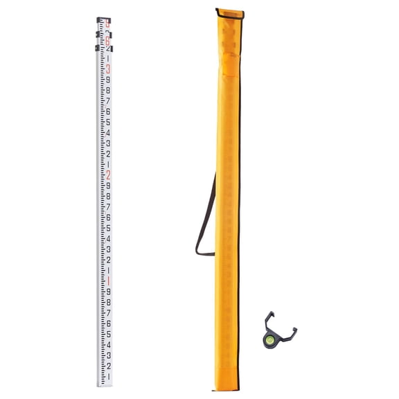 9ft Aluminum Leveling Rod, 3-Section Telescopic Survey Stick with Bubble Level&Dual-Scale, Portable Measuring Pole for Construction Flooring Work