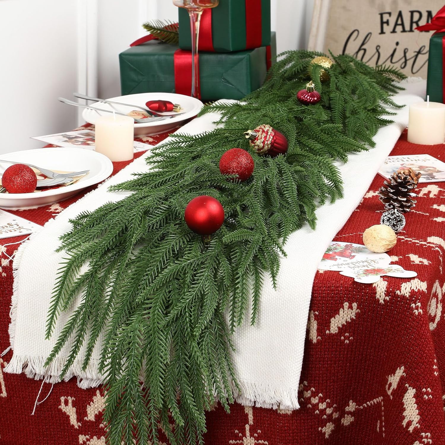 9ft Green Artificial Pine Christmas Garland with Lights