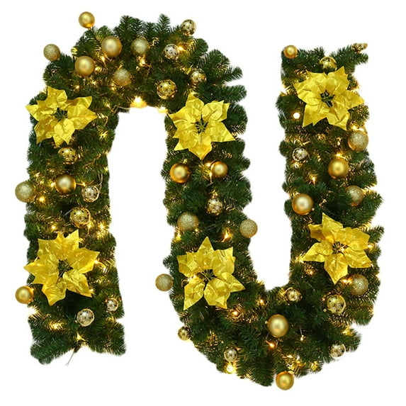 9ft Battery Operated Christmas Garland with Lights, Pre Lit Artificial Flower Vine Garland for Indoor Outdoor Decor, Fireplace, Stairs, Wall, and Holiday Party Decorations