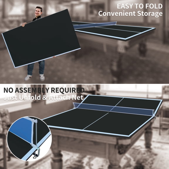 9ft Black Mid Size Ping Pong Conversion Top Foldable Portable Table Tennis Table Top for Indoor Games