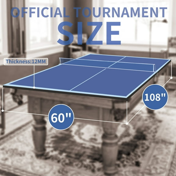 9ft Blue Foldable Ping Pong Conversion Top - Portable Table Tennis Top for Indoor Games