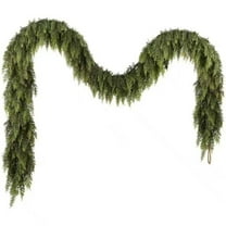 9ft Christmas Cedar Wreath and Garland, Soft Thick Artificial Norfolk Cedar with Realistic Texture, Suitable for Fireplace, Indoor and Outdoor Decoration to Enhance Holiday Charm, Green, 1pcs